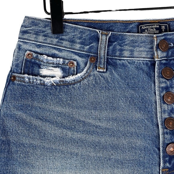 Abercrombie & Fitch Annie High Rise Short 28 Button Fly Raw Hem Rigid Denim Blue - Picture 2 of 6